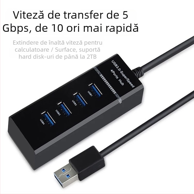 Cobolong hub USB 3.0 pentru conexiune la calculator, interfață USB de mare viteză, 5 Gbps, alimentare prin USB (fără sursă externă), cablu 34 cm sau 50 cm