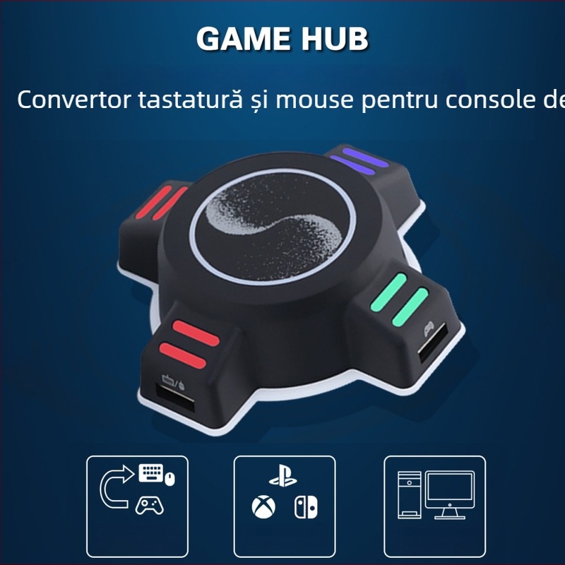 Adaptor tastatură și mouse pentru consolă de jocuri, USB 3.0, hub 4 porturi, cablu 1 m, model kxd-X01