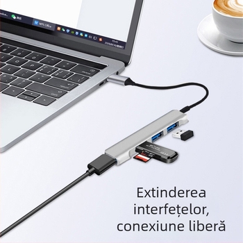 Docking station din aluminiu USB-C către USB 3.0, 4 porturi OTG