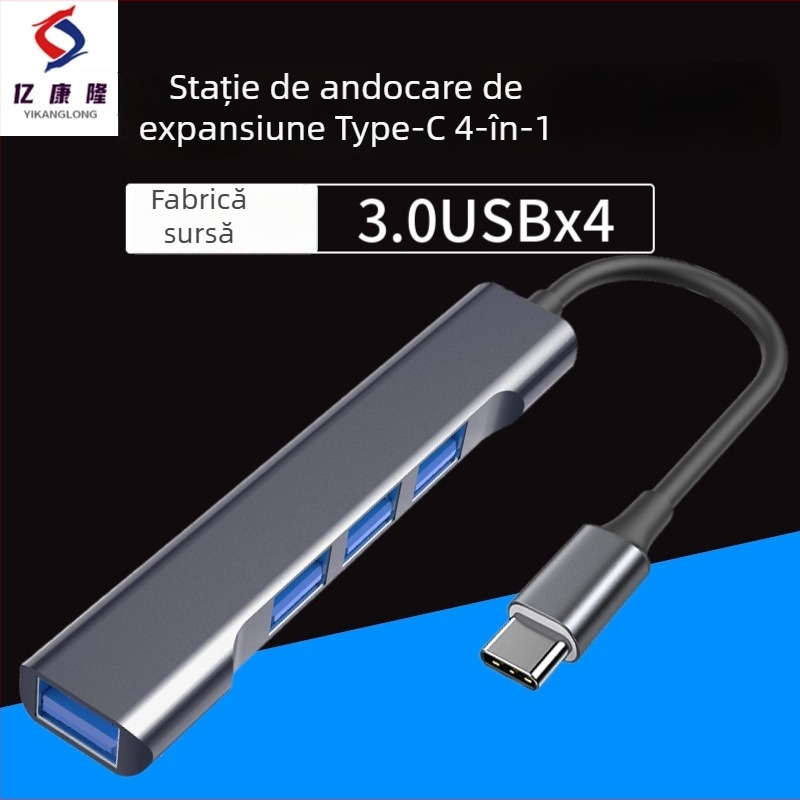 Docking station din aluminiu USB-C către USB 3.0, 4 porturi OTG