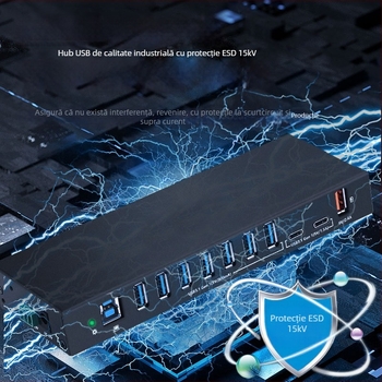 Hub USB industrial, protecție anti-statică, USB 3.0, alimentat de la calculator, fără sursă de alimentare externă, model TH-3810