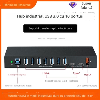 Hub USB industrial, protecție anti-statică, USB 3.0, alimentat de la calculator, fără sursă de alimentare externă, model TH-3810
