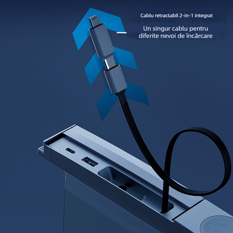 Stație de docking pentru Tesla Model 3/Y cu adaptor de încărcare wireless (T12), USB 3.0, cablu de 80 cm, alimentare externă, 4 porturi