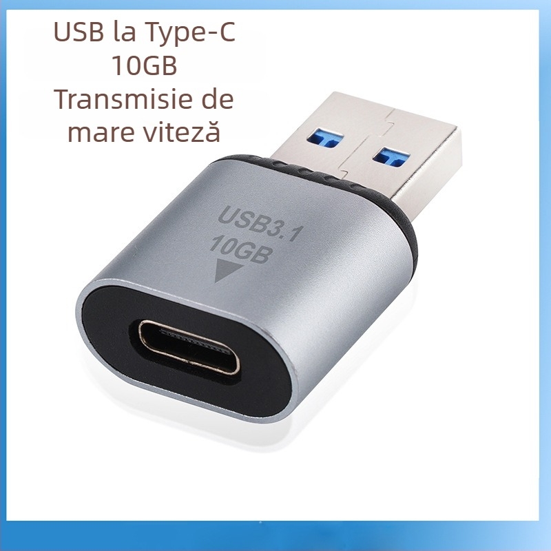 Adaptor USB 3.0 către USB-C 3.1, conector femelă, transfer de date până la 10 Gbps și alimentare