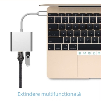 Adaptor Type-C către HDMI și USB 3-în-1, 4K, USB 2.0, fără alimentare externă