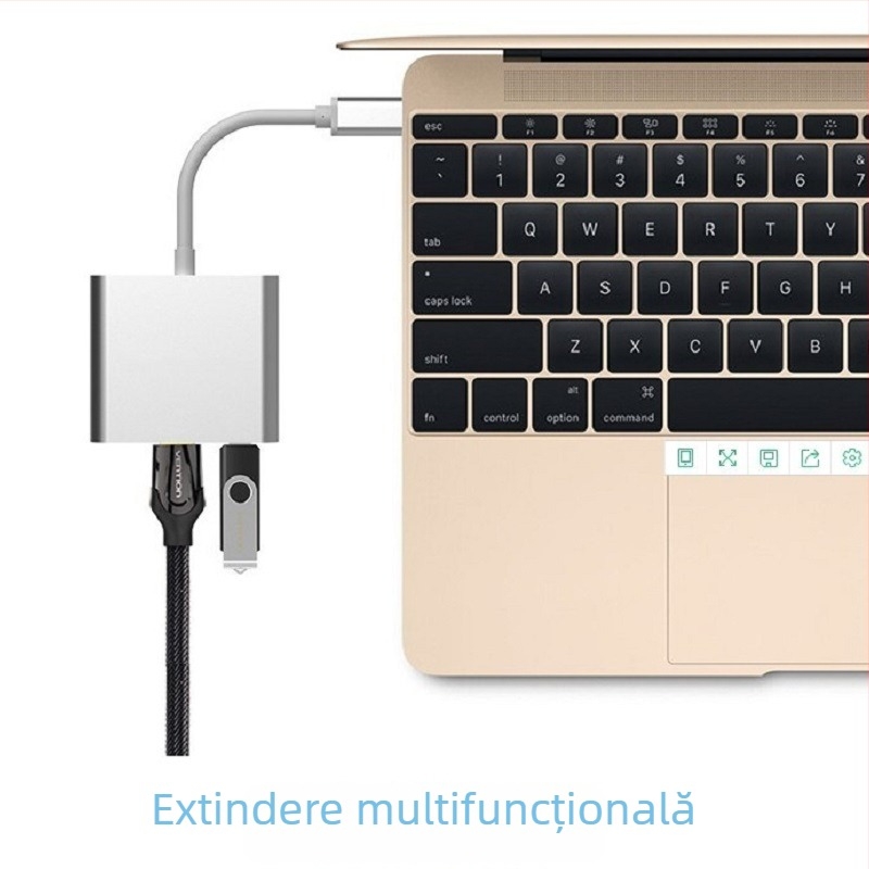 Adaptor Type-C către HDMI și USB 3-în-1, 4K, USB 2.0, fără alimentare externă