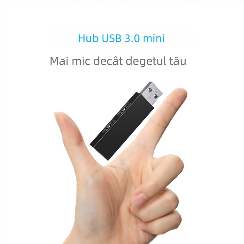 Hub USB 3.0 portabil cu trei porturi, alimentat prin USB (fără sursă externă), viteză până la 5 Gbps