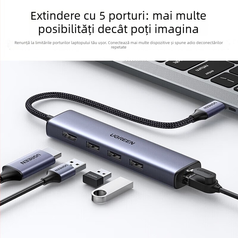 Stație docking Type-C cu Ethernet Gigabit, ieșire HDMI și USB hub (1–4 porturi)