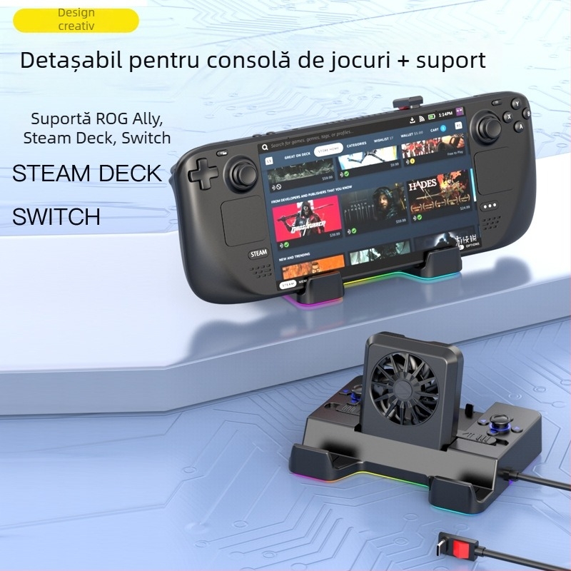 Dock de expansiune Steam Deck cu proiecție HDMI, extensie 1x4, ventilator autonom, alimentare externă, interfață OTG