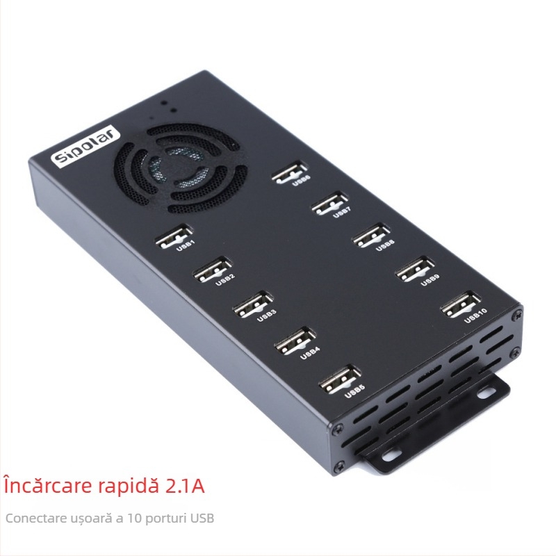 Hub USB 2.0 cu 10 porturi, alimentare externă, model A-400; transfer până la 480 Mbps; intrare 12V10A; ieșire 5V2.1A