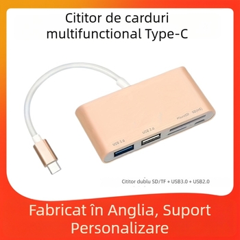 Stație de docking USB 3.0 cu cititor de carduri SD/TF, Type-C, 5 în 1, model T-693, transfer de 5 Gbps, alimentare externă