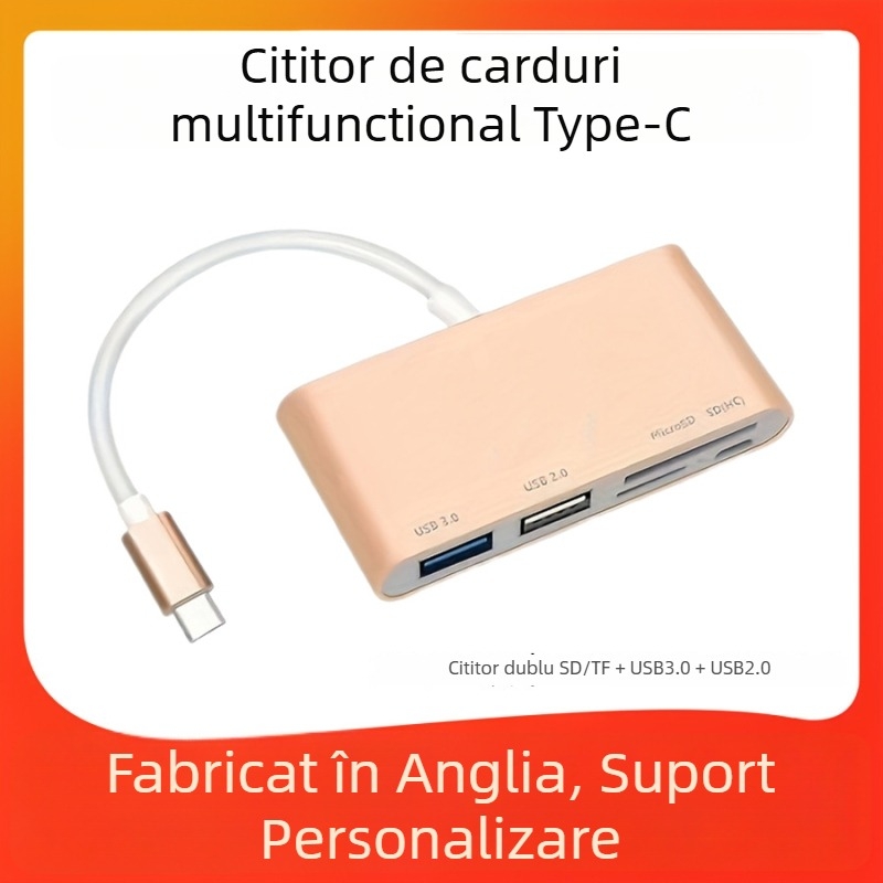 Stație de docking USB 3.0 cu cititor de carduri SD/TF, Type-C, 5 în 1, model T-693, transfer de 5 Gbps, alimentare externă