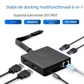 Dock USB-C 6 în 1 cu interfață USB 2.0, 480 MB/s transfer, cablu 15 cm, fără alimentare externă