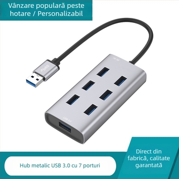 Willies USB 3.0 hub cu 7 porturi, docking de extindere din aluminiu, alimentat prin USB (fără sursă externă), model 8108
