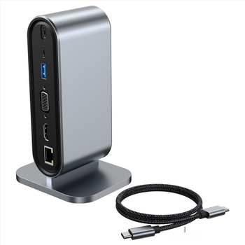 Stație docking USB-C 12-in-1, verticală, cu interfețe multiple pentru calculatoare Apple și Huawei; Model: 2201; Interfața: USB-C; Viteza de transfer: 5,0 Gbps; Alimentare externă: Nu; Lungime cablu: 13,5