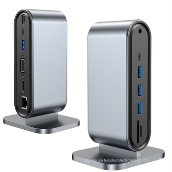 Stație docking USB-C 12-in-1, verticală, cu interfețe multiple pentru calculatoare Apple și Huawei; Model: 2201; Interfața: USB-C; Viteza de transfer: 5,0 Gbps; Alimentare externă: Nu; Lungime cablu: 13,5