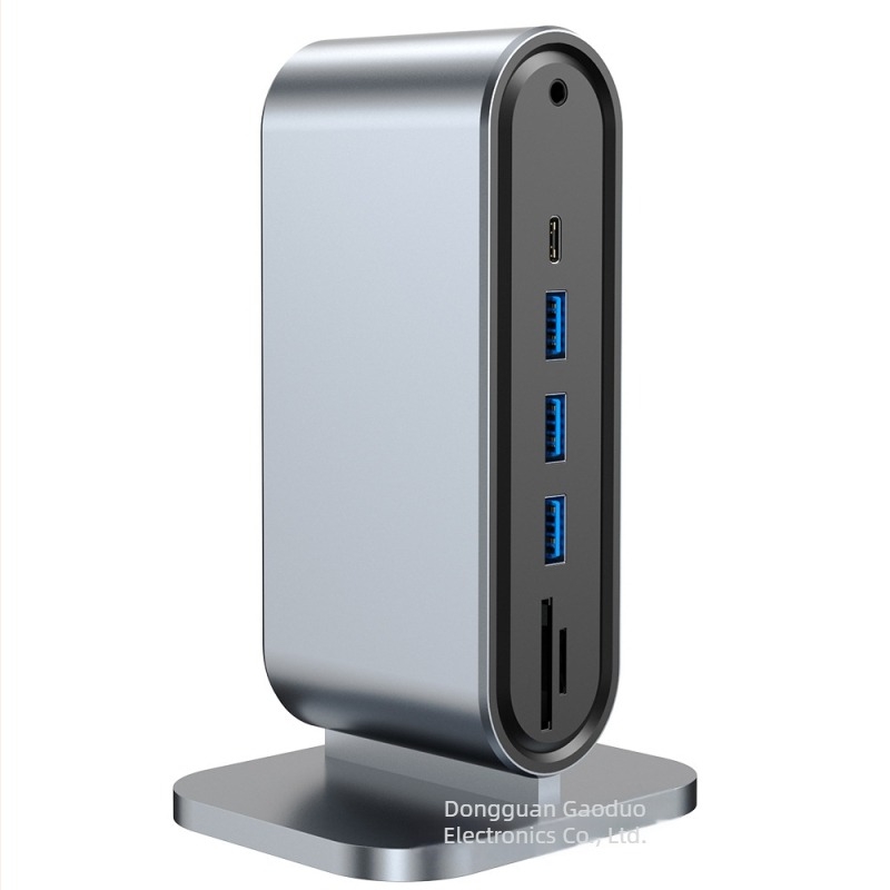 Stație docking USB-C 12-in-1, verticală, cu interfețe multiple pentru calculatoare Apple și Huawei; Model: 2201; Interfața: USB-C; Viteza de transfer: 5,0 Gbps; Alimentare externă: Nu; Lungime cablu: 13,5