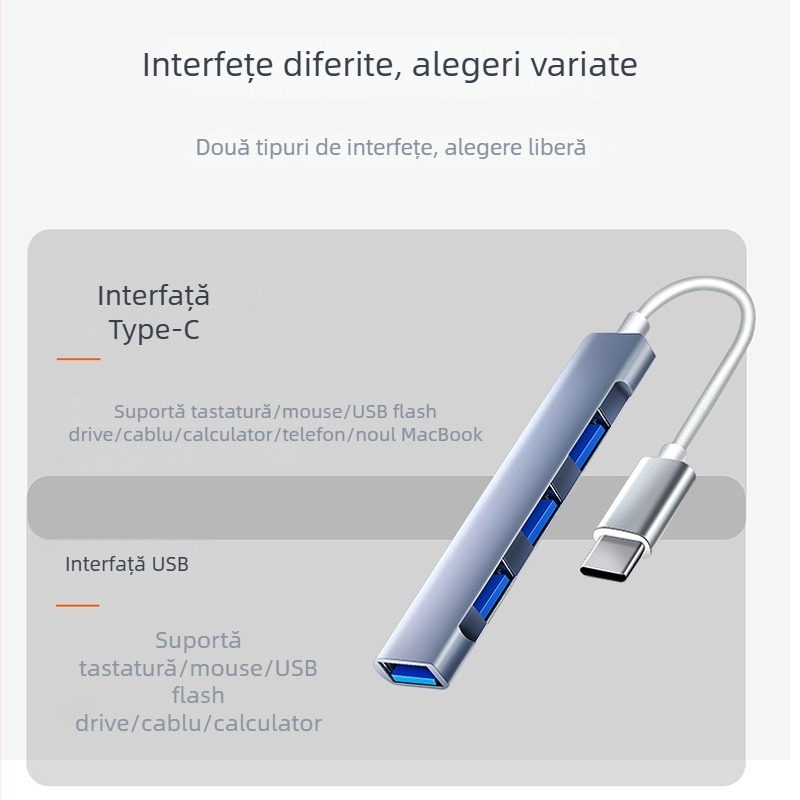 Hub USB 3.0 cu interfață Type-C, docking station, port unic, alimentat prin USB