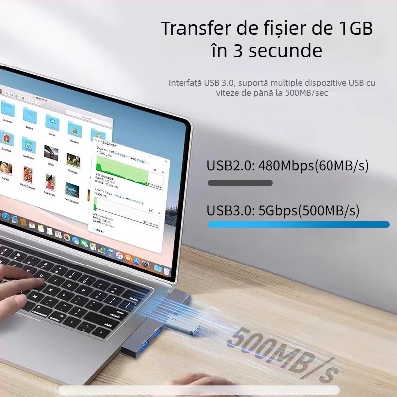 YMCHN ym006 Hub USB 3.0 cu unghi drept din aliaj de aluminiu, 1–4 porturi, stație docking Type-C