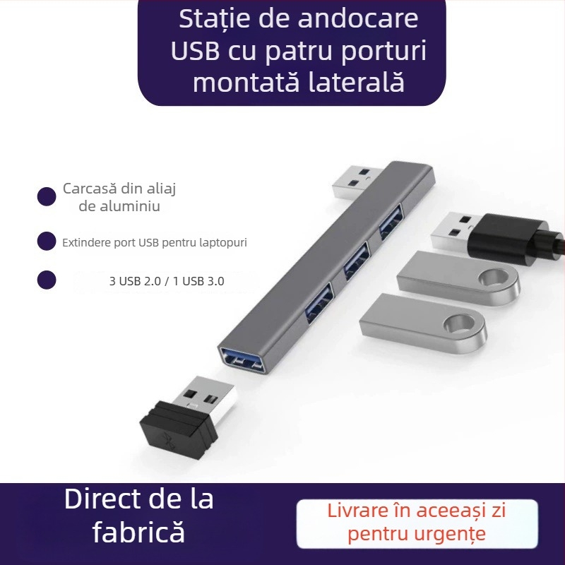 YMCHN ym006 Hub USB 3.0 cu unghi drept din aliaj de aluminiu, 1–4 porturi, stație docking Type-C
