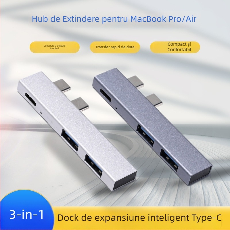 Hub USB-C pentru MacBook Pro / Air cu PD, splitter 1 la 3, USB 2.0, aliaj de aluminiu