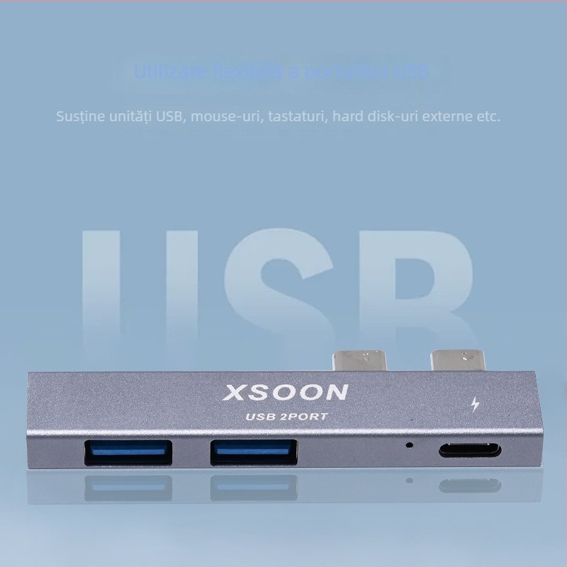 Hub USB-C pentru MacBook Pro / Air cu PD, splitter 1 la 3, USB 2.0, aliaj de aluminiu