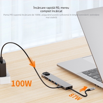 Stație docking Type-C 8-in-1 USB hub pentru Huawei MacBook; Interfață: Type-C; Viteză de transfer: 100 Mbps; Alimentare externă: Nu; Model: AD-037/BYL-2017L