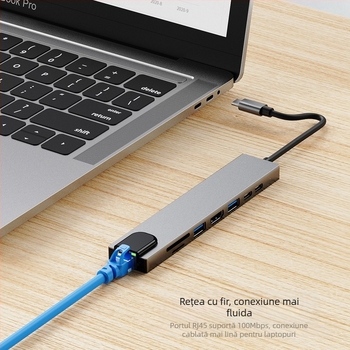 Stație docking Type-C 8-in-1 USB hub pentru Huawei MacBook; Interfață: Type-C; Viteză de transfer: 100 Mbps; Alimentare externă: Nu; Model: AD-037/BYL-2017L