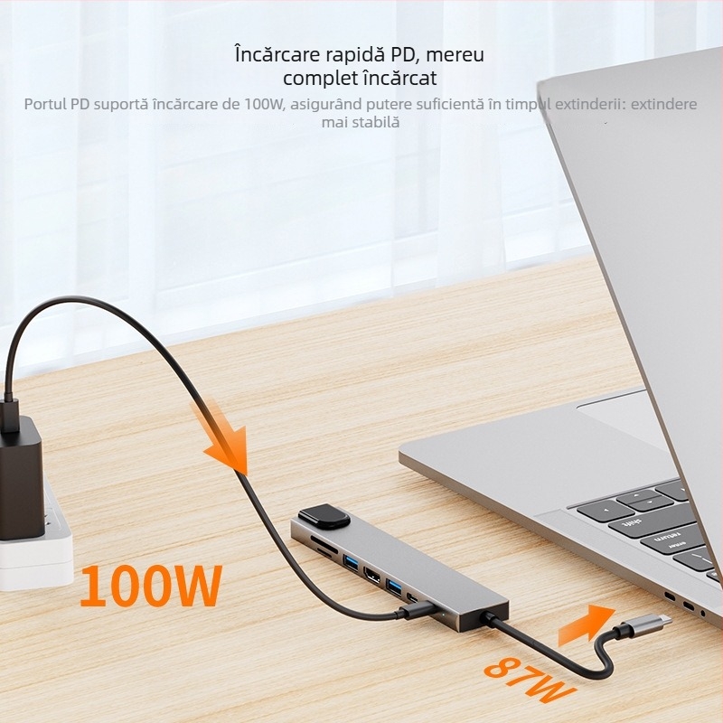 Stație docking Type-C 8-in-1 USB hub pentru Huawei MacBook; Interfață: Type-C; Viteză de transfer: 100 Mbps; Alimentare externă: Nu; Model: AD-037/BYL-2017L