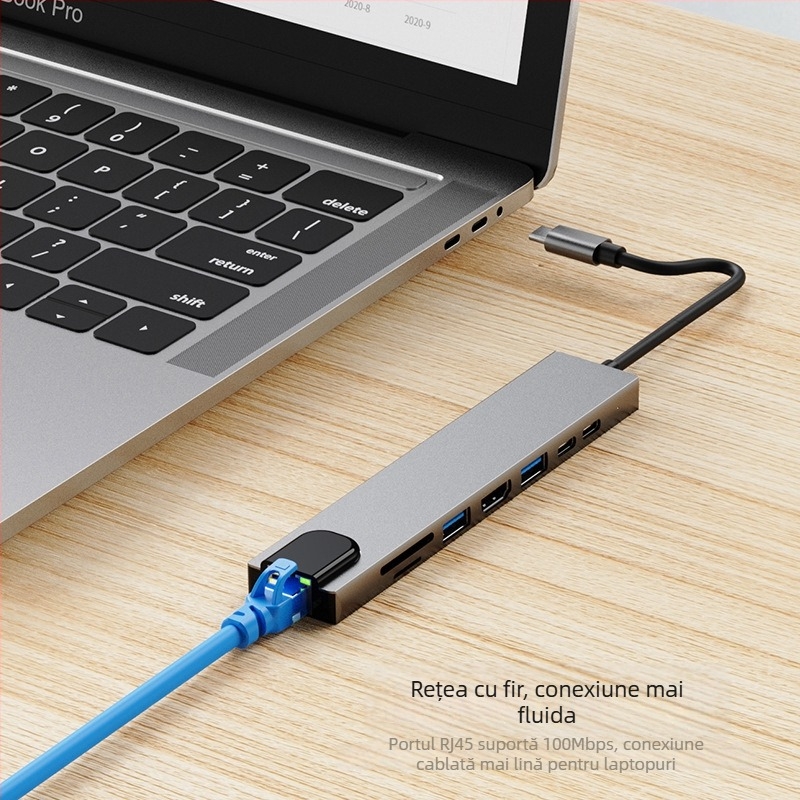 Stație docking Type-C 8-in-1 USB hub pentru Huawei MacBook; Interfață: Type-C; Viteză de transfer: 100 Mbps; Alimentare externă: Nu; Model: AD-037/BYL-2017L