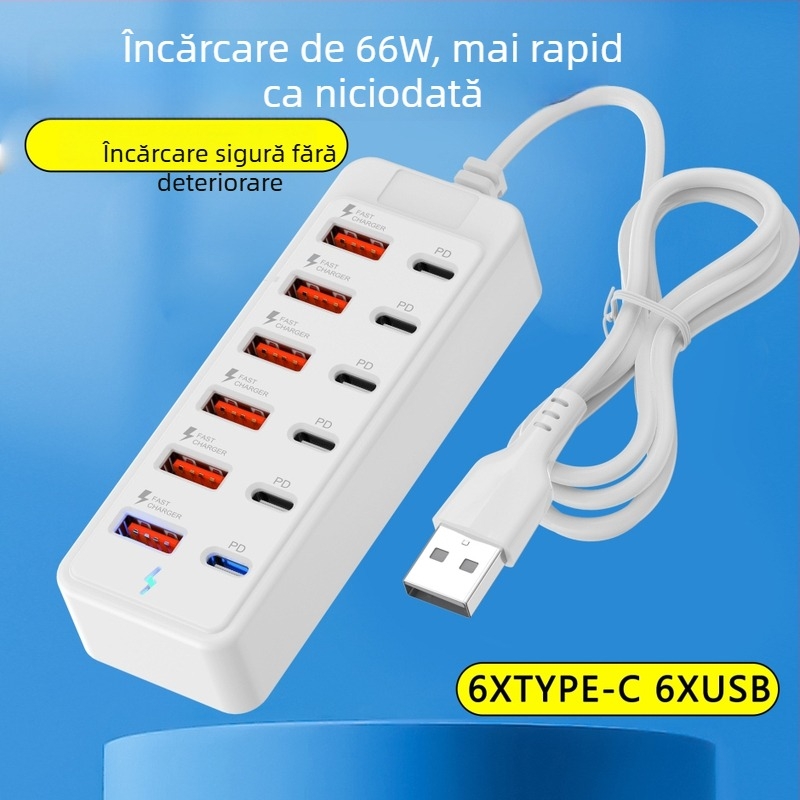 Stație docking Type-C cu 12 porturi, hub USB 2.0, alimentare 66W, cablu de 1 m, model xyd-002