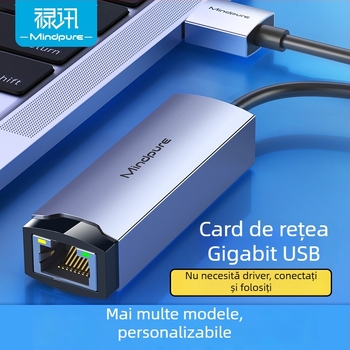 Ur004 Cardă de rețea USB Gigabit cu Realtek RTL8153, USB 3.0, 10/100/1000 Mbps, fără driver