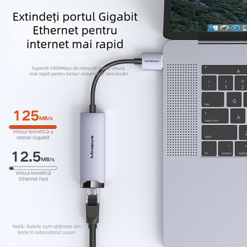 Ur004 Cardă de rețea USB Gigabit cu Realtek RTL8153, USB 3.0, 10/100/1000 Mbps, fără driver