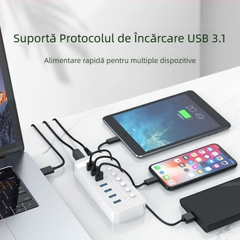 Orico hub USB 3.0 cu 7 porturi, comutator independent, 5Gbps, alimentare externă, model CT2U3-10AB