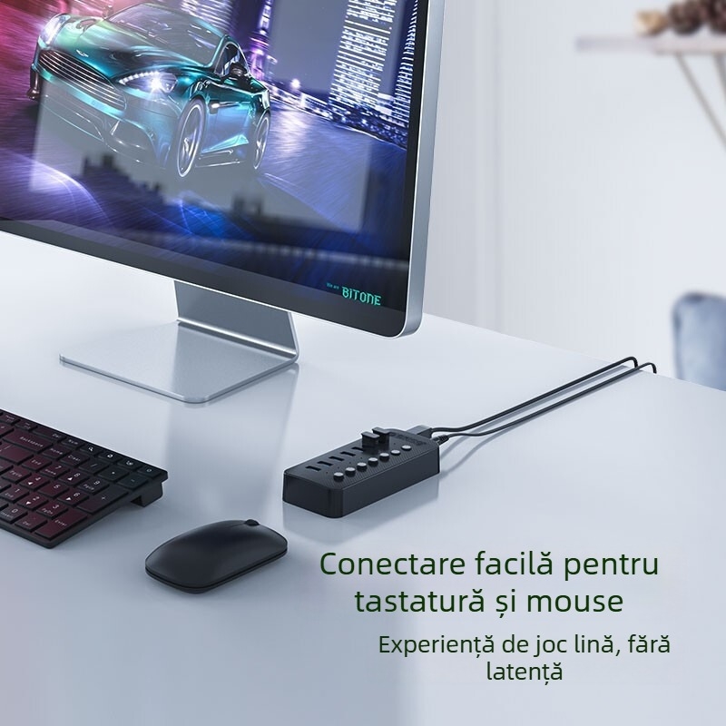 Orico hub USB 3.0 cu 7 porturi, comutator independent, 5Gbps, alimentare externă, model CT2U3-10AB