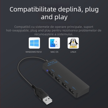Hub USB 3.0 4 porturi, alimentare prin USB (fără sursă externă), 5 Gbps, Lungime cablu 20–120 cm, Model LPHT-HUB18