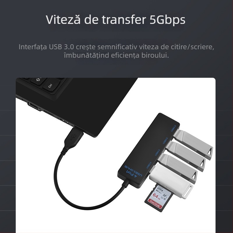 Hub USB 3.0 4 porturi, alimentare prin USB (fără sursă externă), 5 Gbps, Lungime cablu 20–120 cm, Model LPHT-HUB18