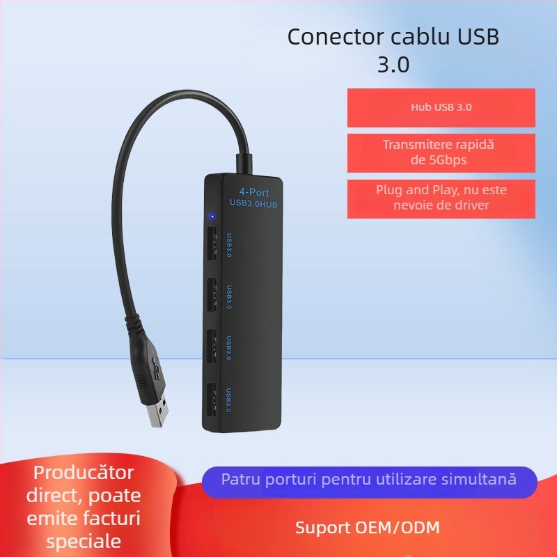 Hub USB 3.0 4 porturi, alimentare prin USB (fără sursă externă), 5 Gbps, Lungime cablu 20–120 cm, Model LPHT-HUB18
