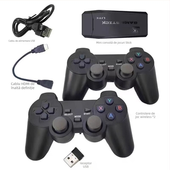 Consolă de jocuri nostalgică cu 64 GB stocare, 2 controllere wireless, conectare USB wireless, OS simplificat, grafică HD