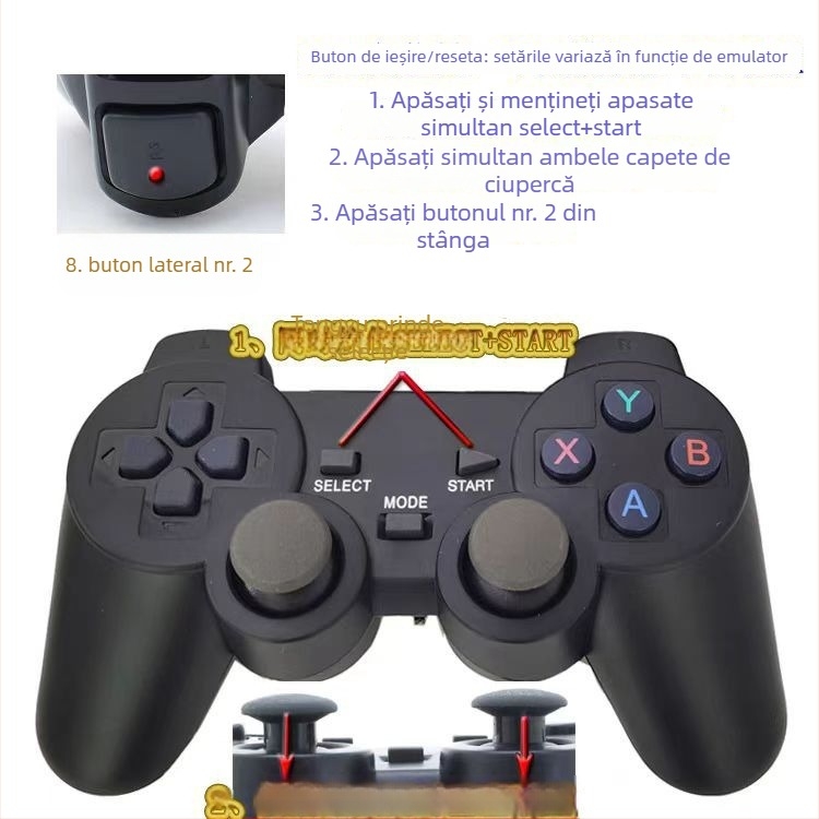 Consolă de jocuri nostalgică cu 64 GB stocare, 2 controllere wireless, conectare USB wireless, OS simplificat, grafică HD