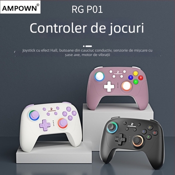 AMPOWN RGP01 gamepad — controler wireless multi-platform cu Bluetooth 5.3/2.4G, USB, vibrație, iluminare RGB