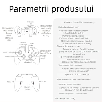 AMPOWN RGP01 gamepad — controler wireless multi-platform cu Bluetooth 5.3/2.4G, USB, vibrație, iluminare RGB