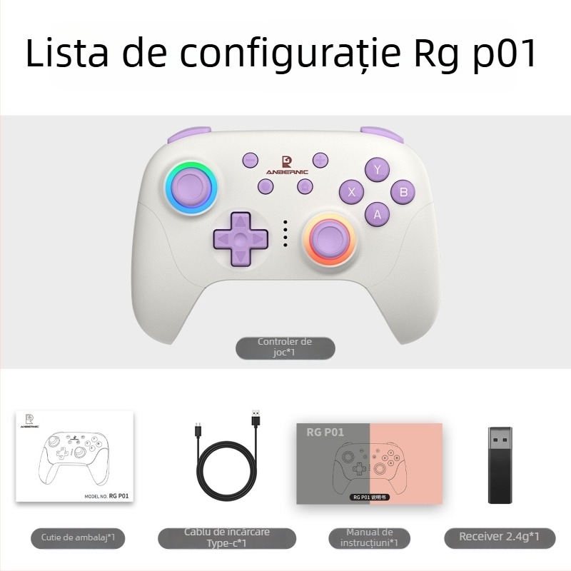 AMPOWN RGP01 gamepad — controler wireless multi-platform cu Bluetooth 5.3/2.4G, USB, vibrație, iluminare RGB