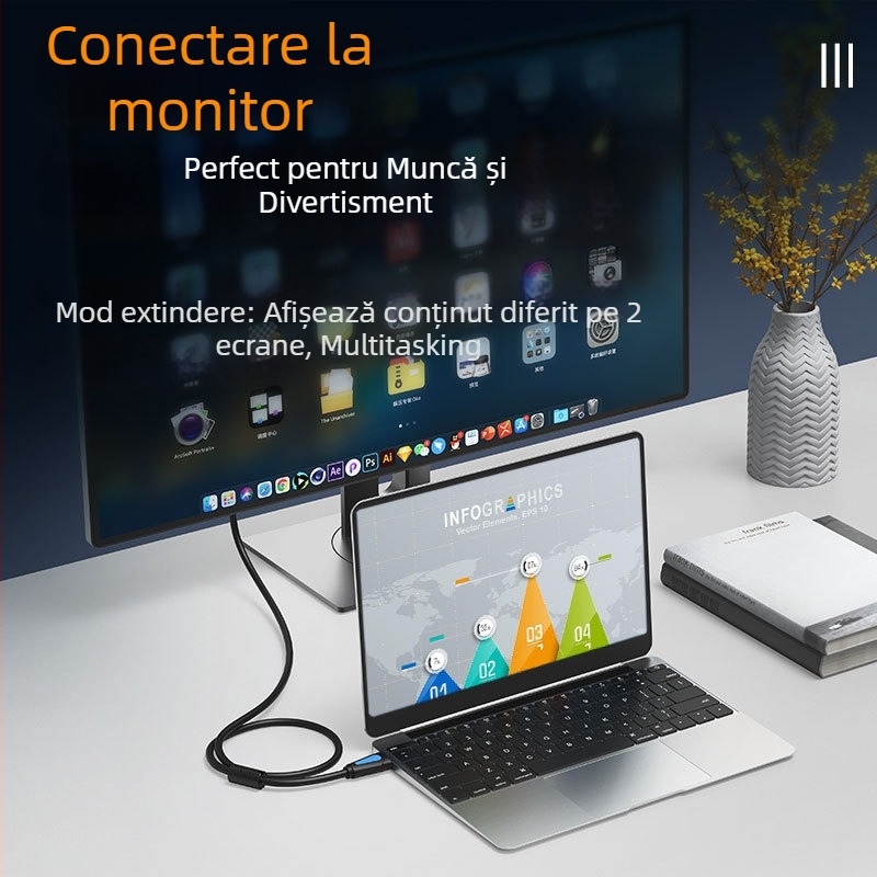 Cablu HDMI 2.0, 4K pentru PC/TV/Proiector/Monitor, conectori plăcați cu aur, Lungime 1,5 m