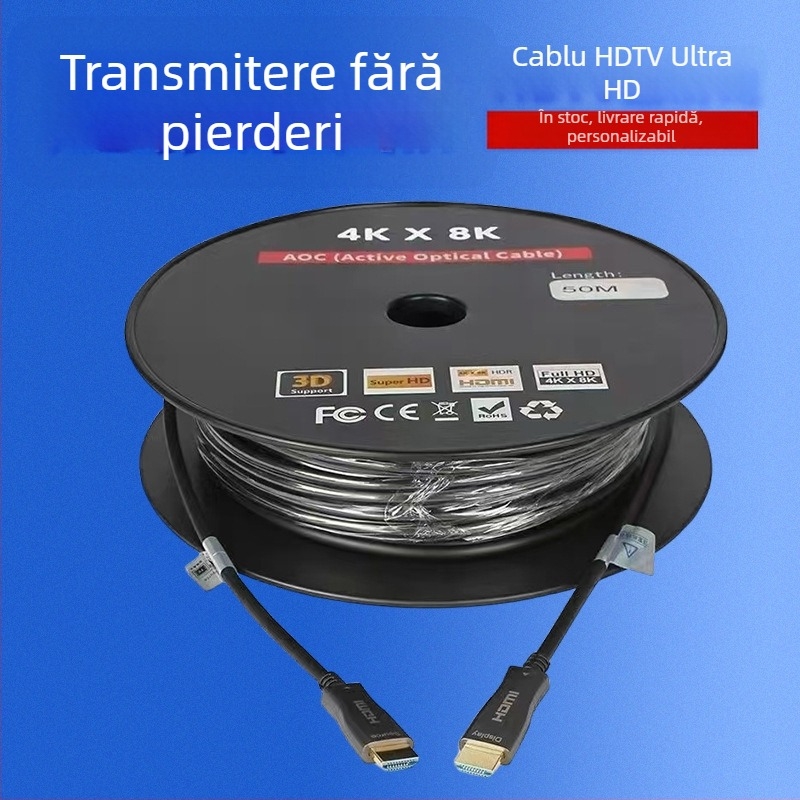 Cablu optic HDMI 2.0 pentru transmisie video 8K/4K – conectori placați cu aur, disponibile lungimi de la 10 la 100 m