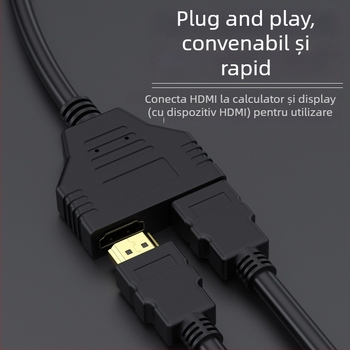HDMI splitter 1x2, de la mufă bărbat la mufă femeie, 1080P, cupru fără oxigen, contacte placate cu aur