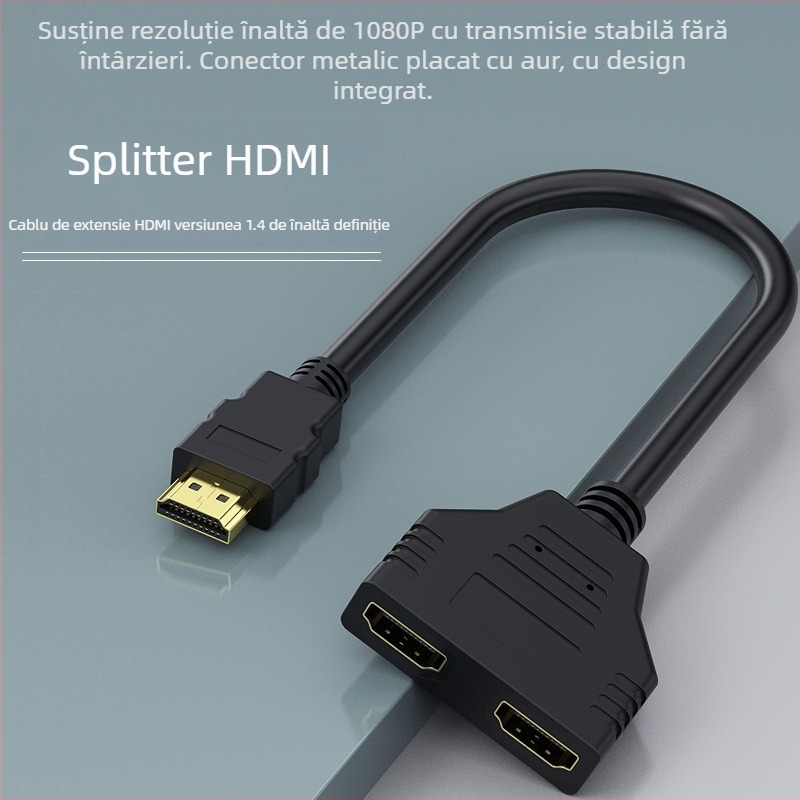 HDMI splitter 1x2, de la mufă bărbat la mufă femeie, 1080P, cupru fără oxigen, contacte placate cu aur