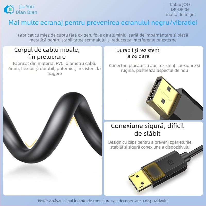 Cablu DisplayPort la DisplayPort HD, cu interfata plată, cablu adaptor DP/miniDP, cupru fără oxigen de înaltă puritate