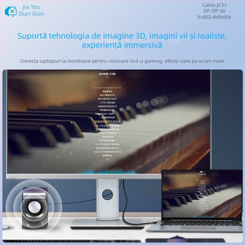 Cablu DisplayPort la DisplayPort HD, cu interfata plată, cablu adaptor DP/miniDP, cupru fără oxigen de înaltă puritate