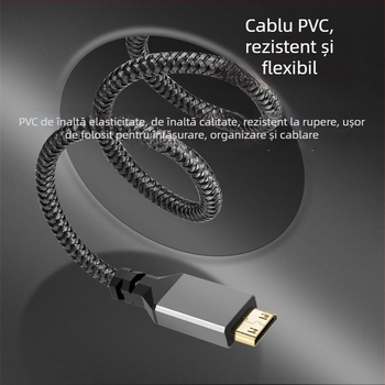 Cablu HDMI A către C 2.0, 4K Ultra HD, carcasă din aluminiu gri, cablu împletit